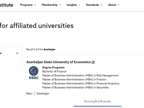 UNEC-in MBA Proqramı nüfuzlu CFA İnstitutunun akkreditasiyasını əldə etdi
