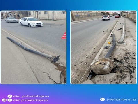 Bakıda məktəbin qarşısında qəza olub, svetofor yararsız hala düşüb -&nbsp;FOTO