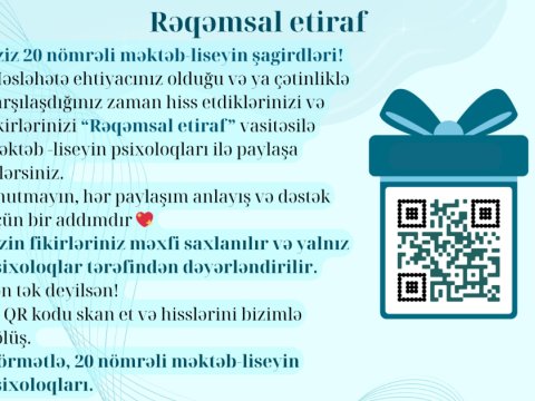 Şagirdlərin psixoloji rifahı üçün təşəbbüs - “Rəqəmsal etiraf”