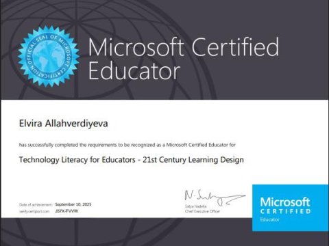 “Örnək müəllim” beynəlxalq sertifikatlı mütəxəssis statusu qazandı