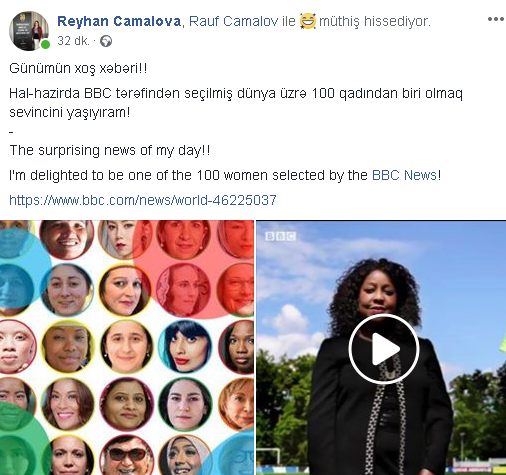 Reyhan Camalova dünyanın 100 ən nüfuzlu qadını arasında – BBC gənc ixtiraçını seçdi