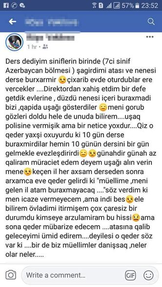 Bakıda yeddinci sinifdə oxuyan qızı məktəbə qoymurlar  