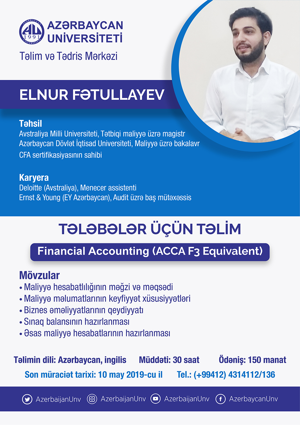 Azərbaycan Universitetində tələbələr üçün “ACCA F3” təlimi təşkil olunacaq