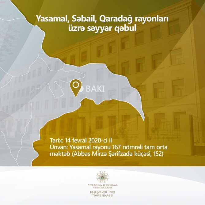 Bakı Şəhəri üzrə Təhsil İdarəsinin müdiri vətəndaşları qəbul edəcək