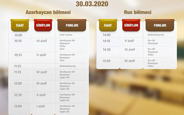 “Dərs vaxtı”nın 30 mart cədvəli