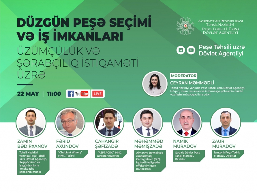 Üzümçülük və şərabçılıq istiqaməti üzrə peşə seçimi və iş imkanları haqqında vebinar təşkil olunacaq