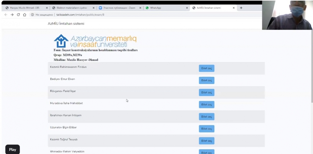 Memarlıq və İnşaat Universitetində magistrantların onlayn imtahanları başlayıb