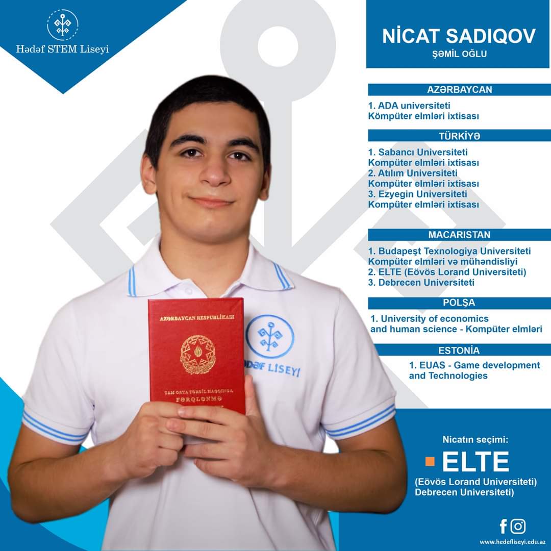 Hədəf STEAM Liseyinin məzunu 9 universitetdən qəbul məktubu alıb