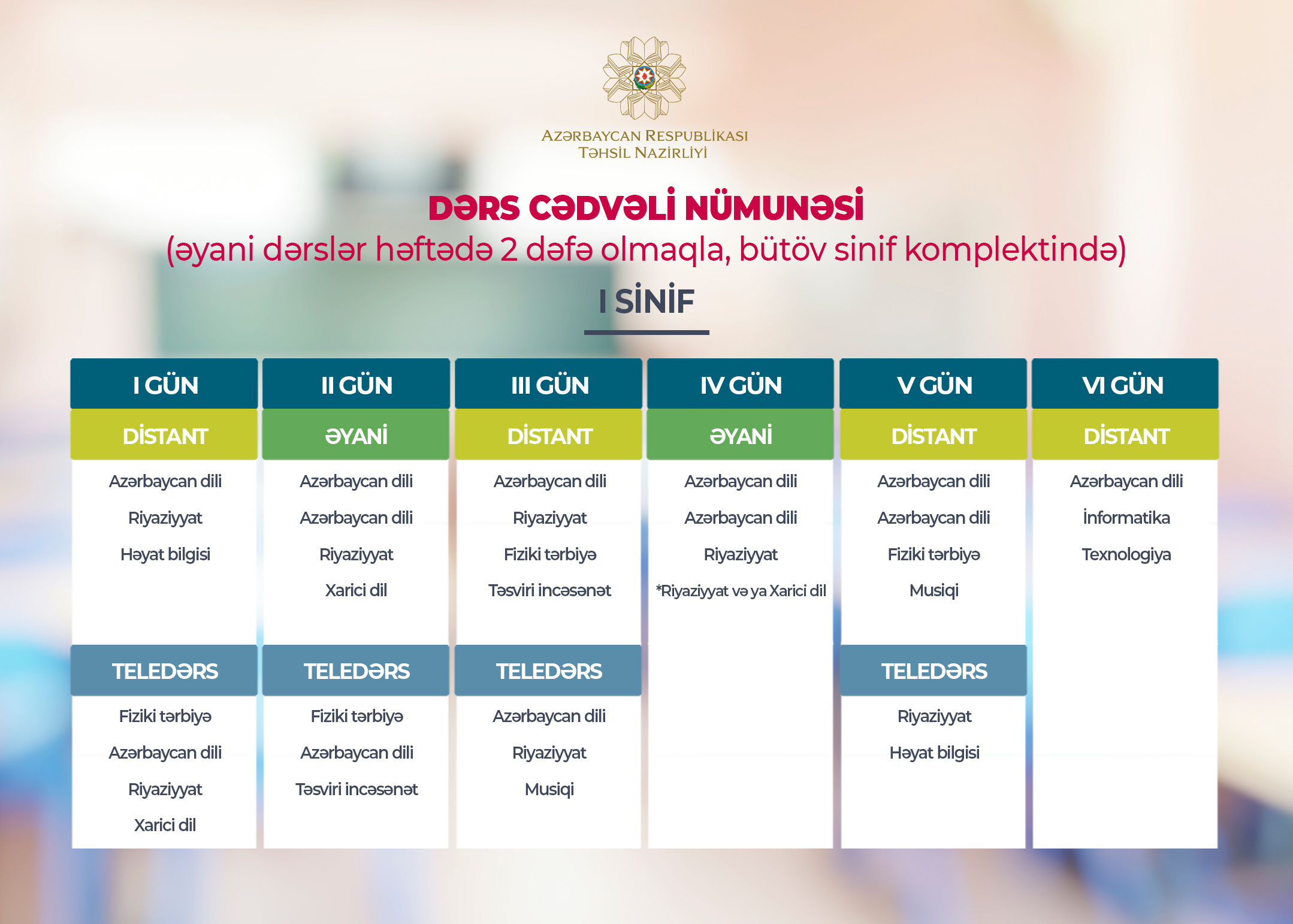 Nazirlik təsdiqlədi: Yeni dərs ili üçün nümunəvi cədvəllər-FOTO