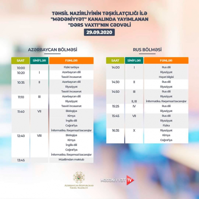 “Dərs vaxtı”nda cədvələ uyğun mövzular təqdim olundu    