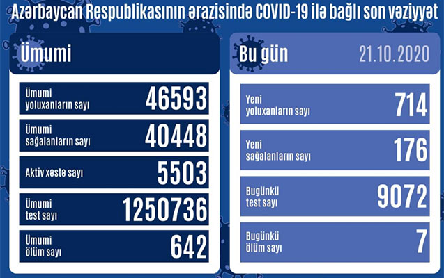 Azərbaycanda virusa yoluxanların sayı 700-ü keçdi - 7 nəfər vəfat etdi
