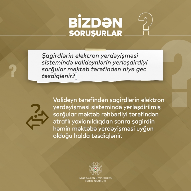 Şagirdlərin elektron yerdəyişməsi sistemindəki sorğular bu halda təsdiqlənir - Nazirlik açıqladı