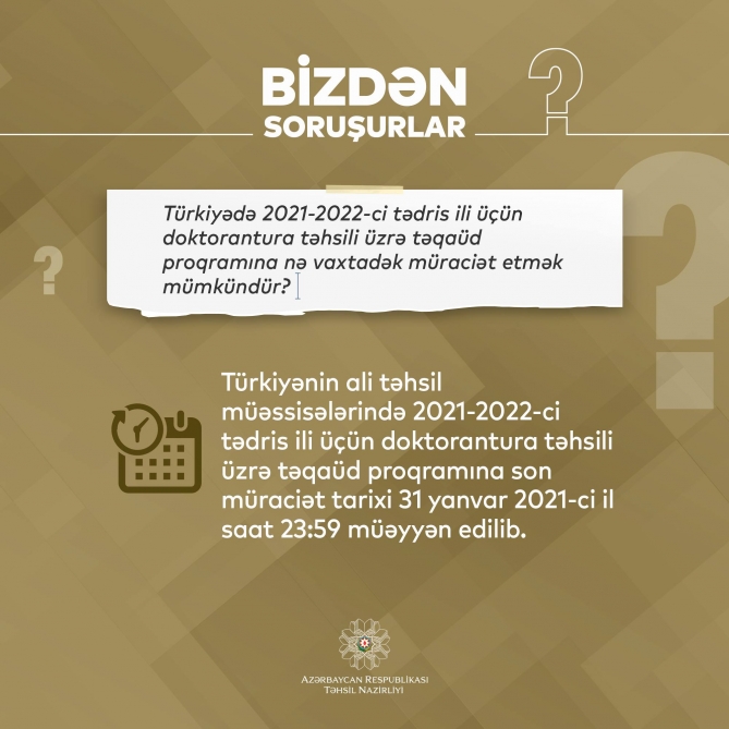 Türkiyədə doktorantura təhsili  üçün son müraciət tarixi nə zamandır? - Nazirlik