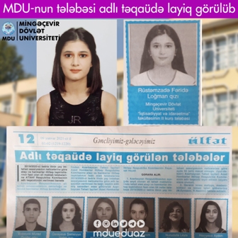 MDU tələbəsi adlı təqaüdə layiq görülüb  
