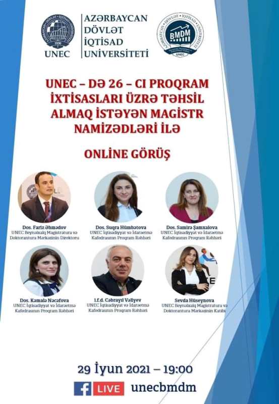 UNEC-də magistraturaya qəbul ilə bağlı canlı yayım olacaq: 29 iyun