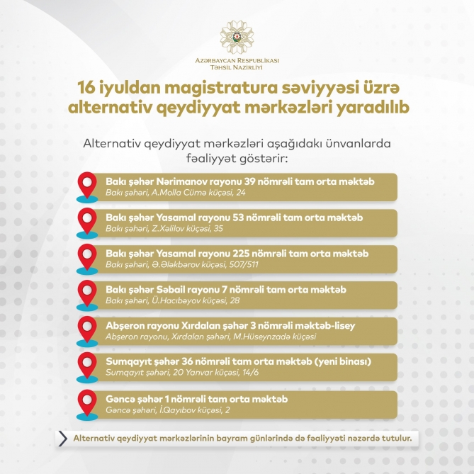  Alternativ mərkəzlər bayram günləri də fəaliyyət göstərəcək