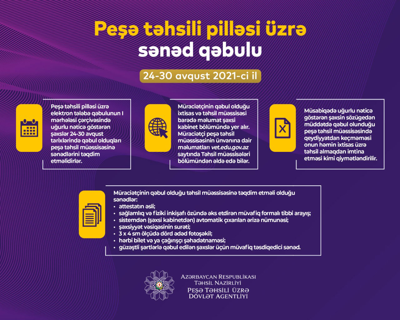 Peşə təhsili müəssisələrinə qəbul olunanların nəzərinə