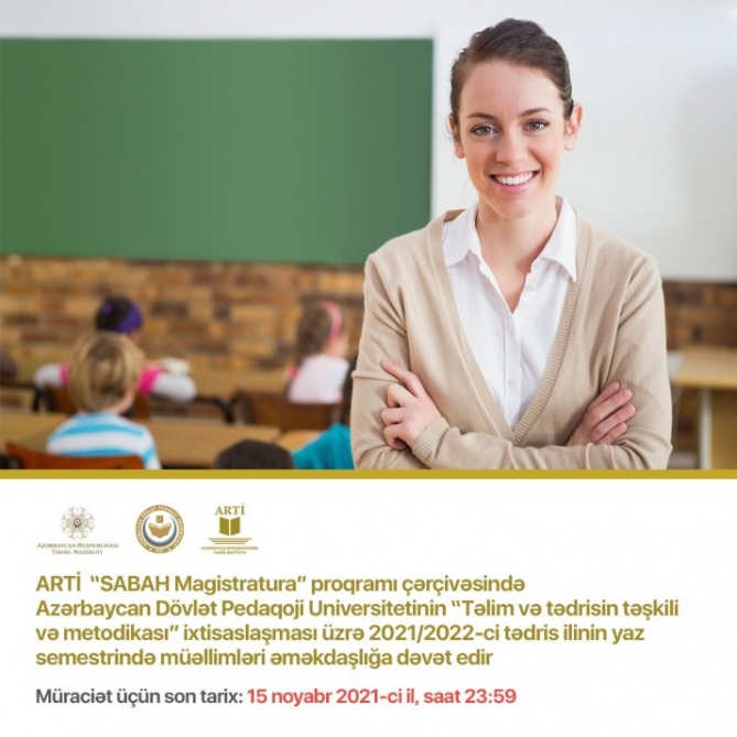 Təlim və tədrisin təşkili və metodikası ixtisaslaşması üzrə müəllimlər əməkdaşlığa dəvət olunur  
