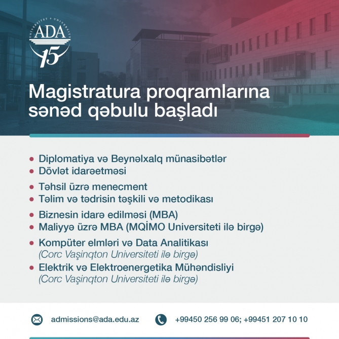 Bu Universitetində 2022-2023-cü tədris ili üzrə magistr proqramlarına sənəd qəbulu davam edir