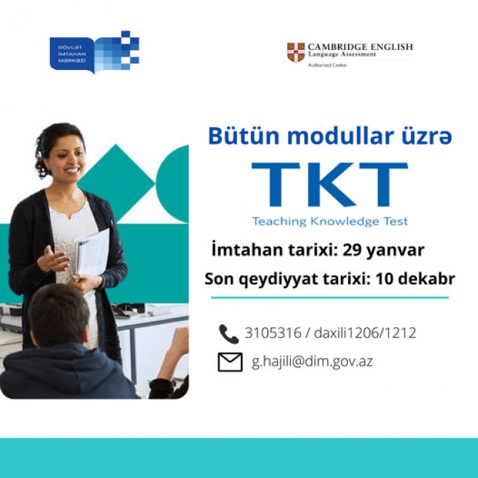 İngilis dili müəllimlərinin xarici dil bacarıqlarına dair TKT imtahanına qeydiyyat davam edir  