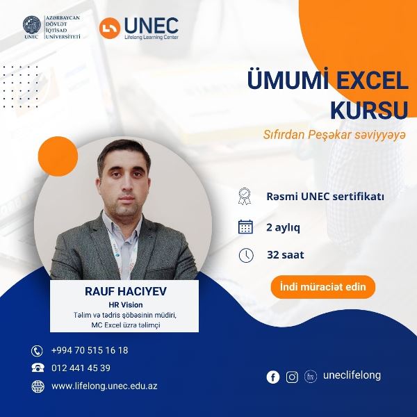 UNEC-də ümumi Excel kursuna qeydiyyat başladı