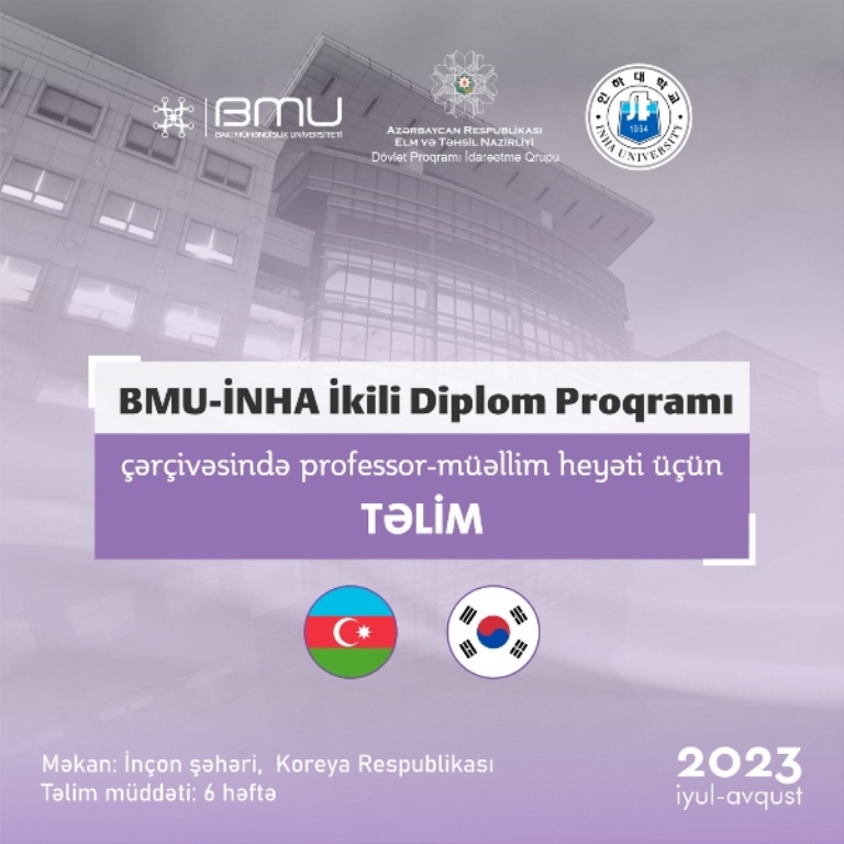BMU-İNHA İDP çərçivəsində Koreyada növbəti təlimin keçirilməsi planlaşdırılır