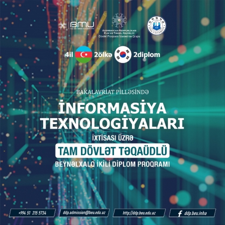 İnformasiya texnologiyaları ixtisası üzrə tam dövlət təqaüdlü beynəlxalq ikili diplom təhsili