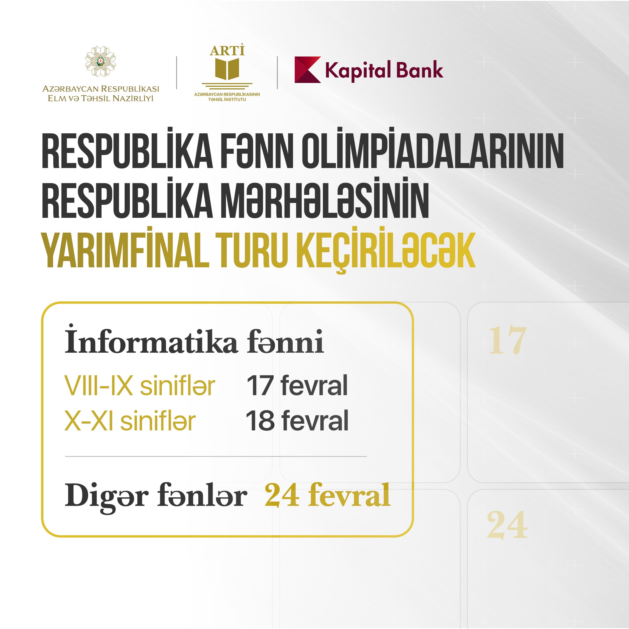 Respublika Fənn Olimpiadalarının  yarımfinal turu keçiriləcək