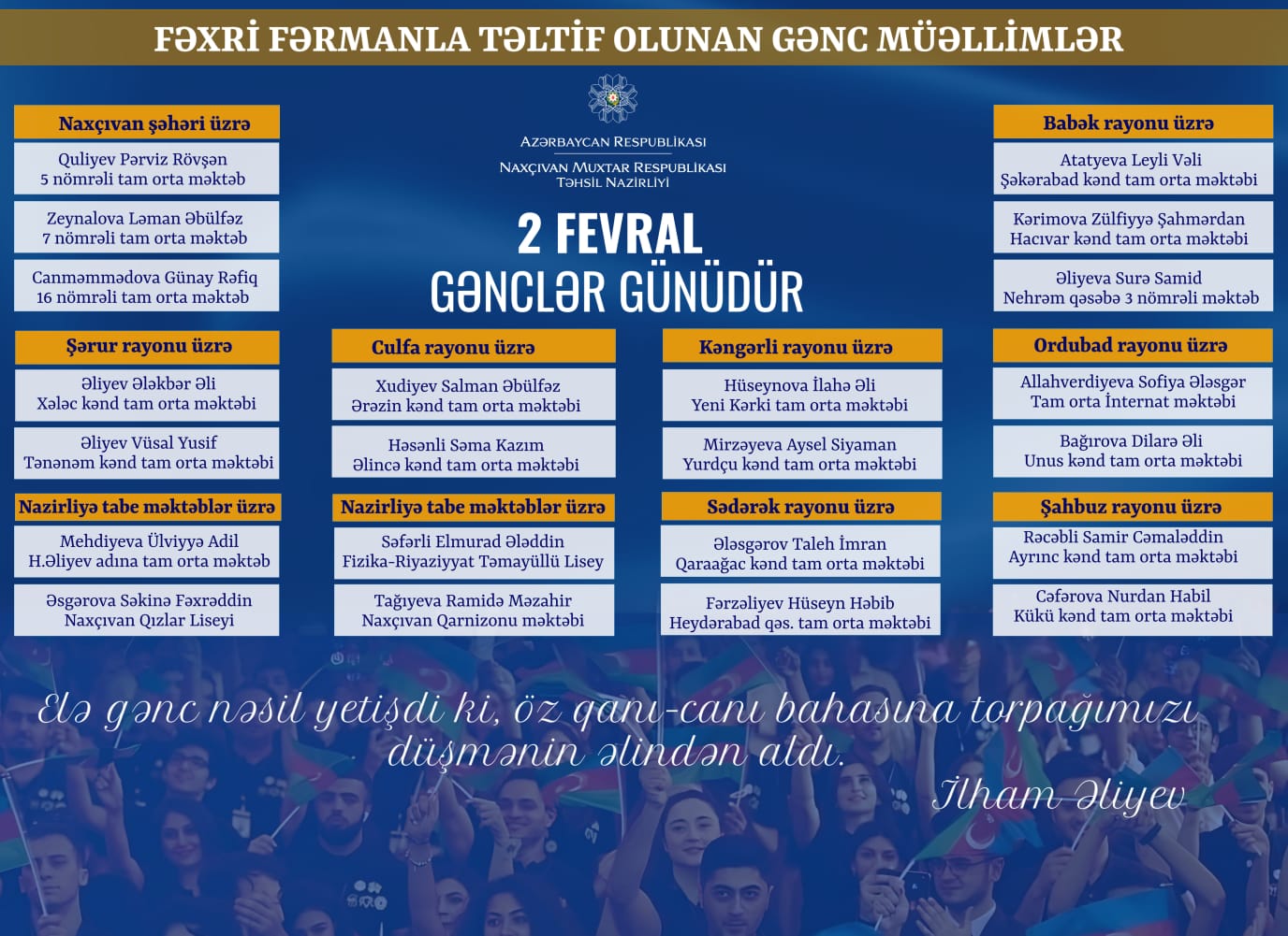 Gənclər Günü münasibətilə gənc müəllimlər mükafatlandırılıb