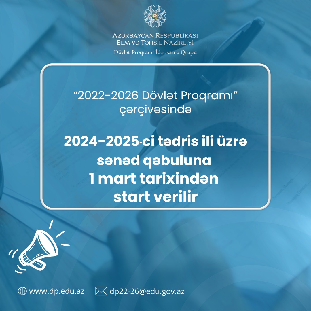  “2022–2026-cı illər üçün Dövlət Proqramı”na sənəd qəbuluna START VERİLİR