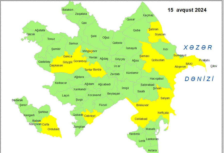 Hava ilə əlaqədar “sarı” xəbərdarlıq verilib