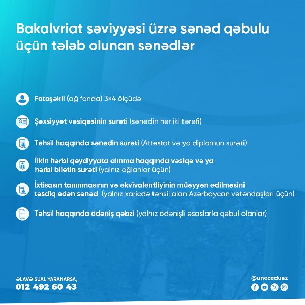 UNEC-də bakalavriat səviyyəsi üzrə sənəd qəbulu onlayn aparılacaq