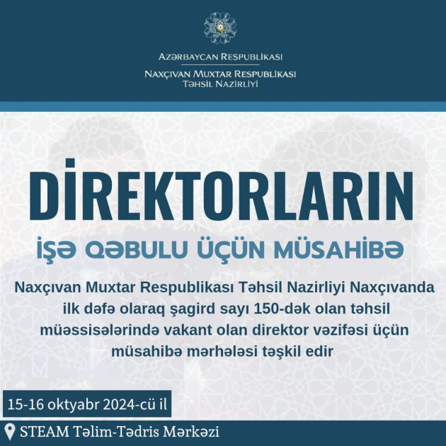 Naxçıvanda məktəb direktoru vəzifəsi üçün müsahibə keçiriləcək