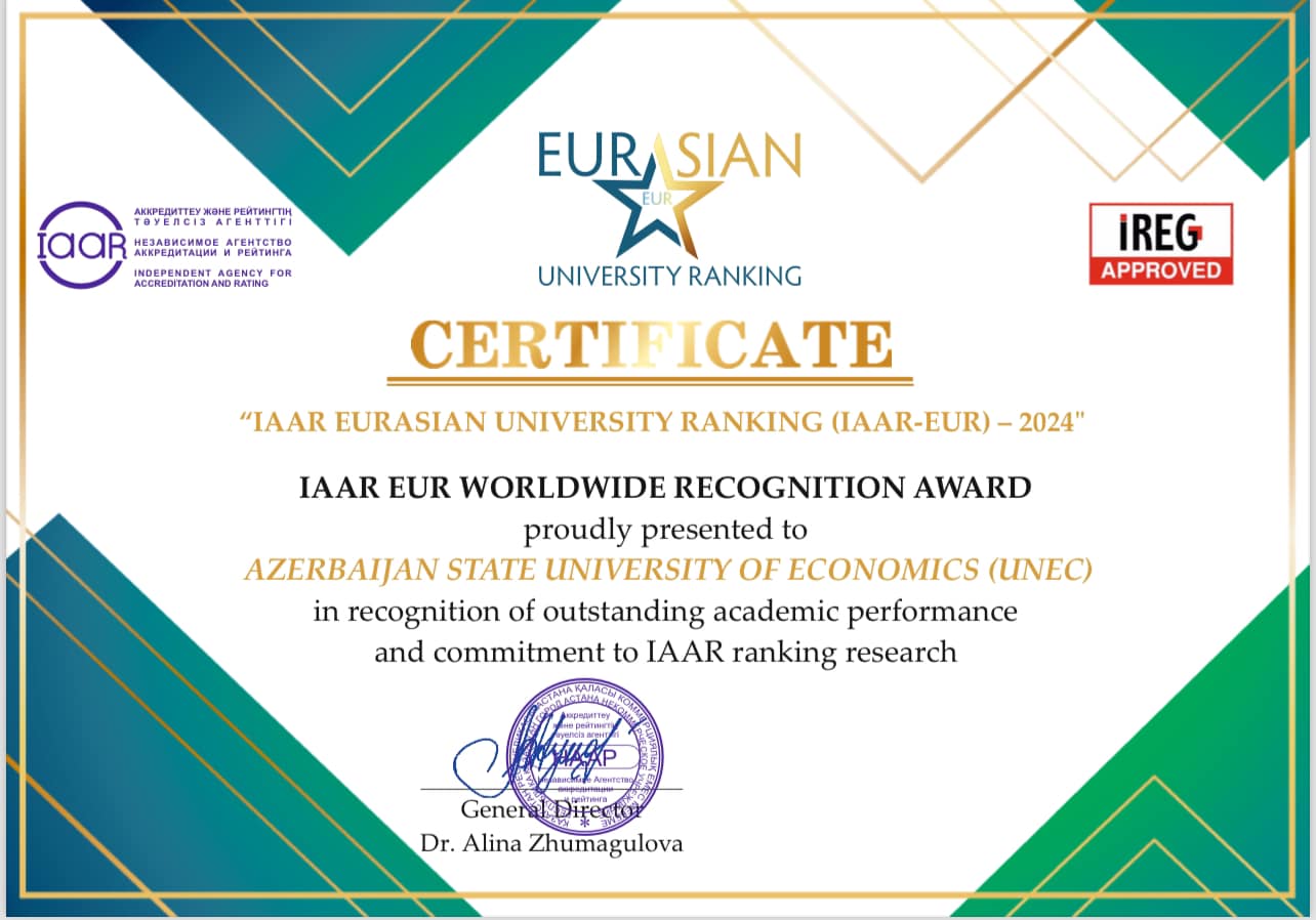 UNEC &ldquo;Mükəmməl akademik performans&rdquo; mükafatına layiq görülüb