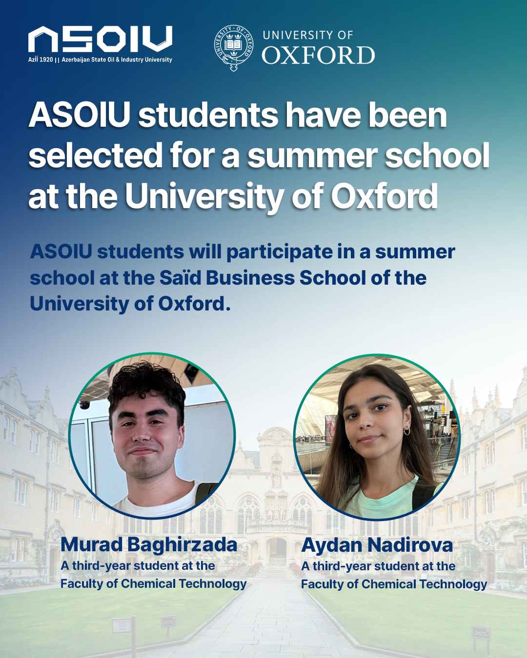 ADNSU tələbələri Oksford Universitetində yay məktəbinə seçiliblər