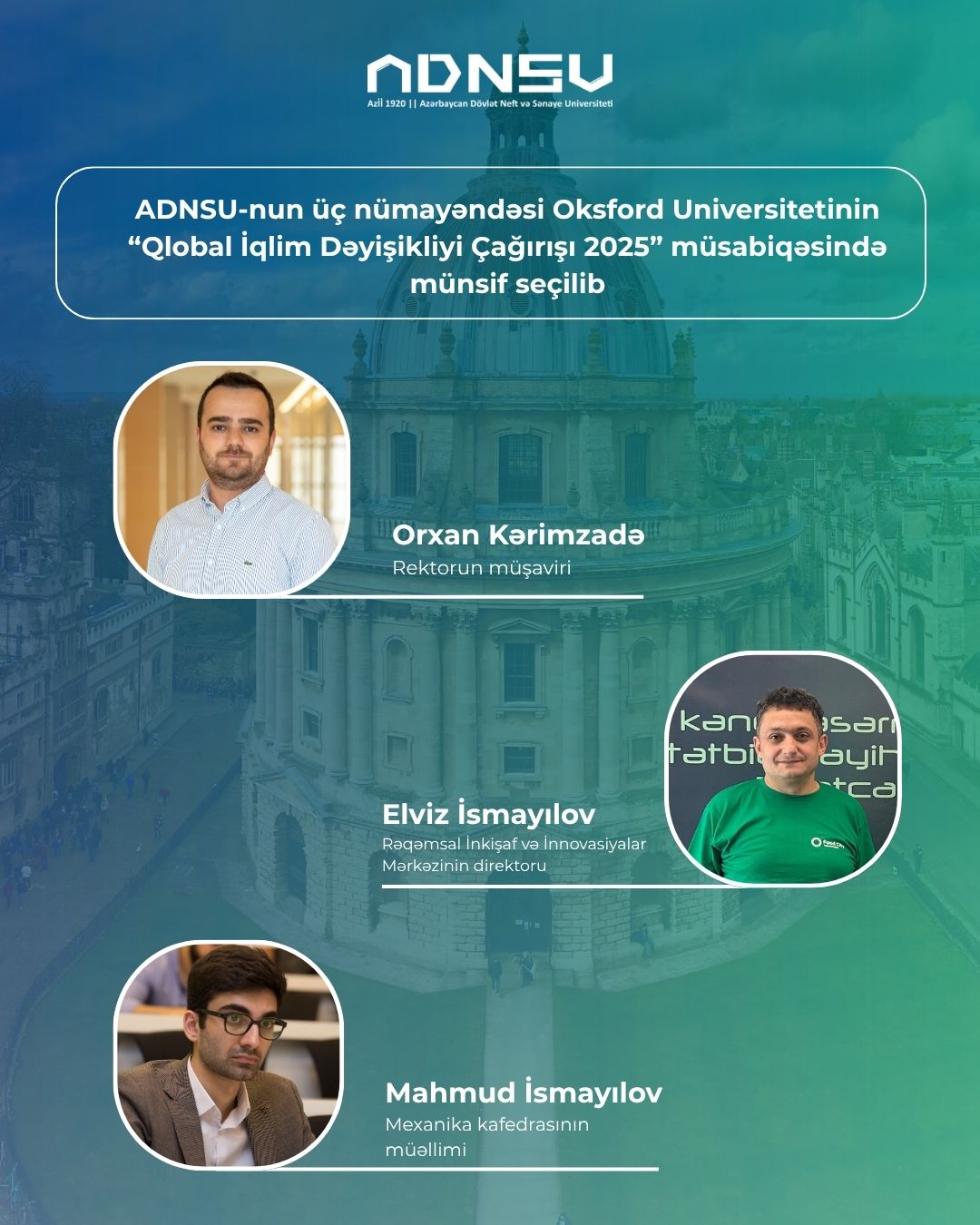 ADNSU-nun üç əməkdaşı Oksford Universitetinin müsabiqəsində münsif seçilib