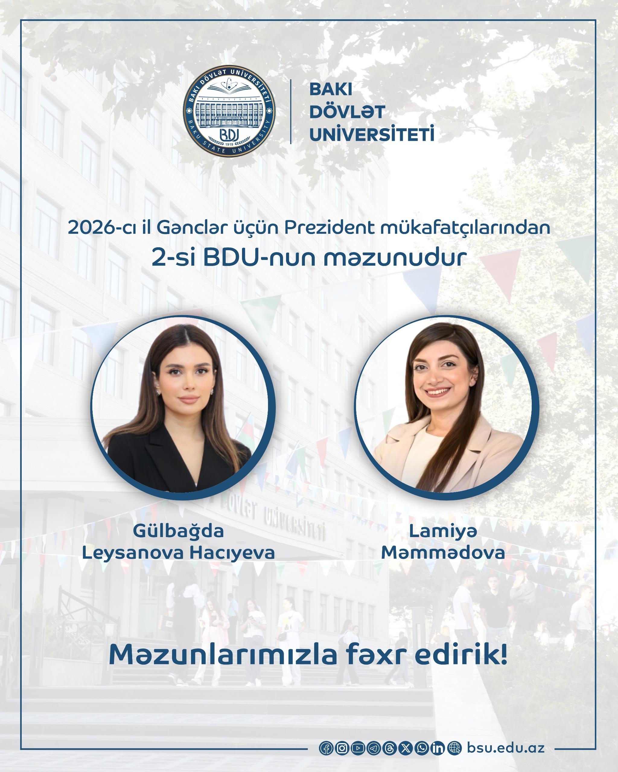 Gənclər üçün Prezident mükafatçılarından 2-si BDU-nun məzunudur