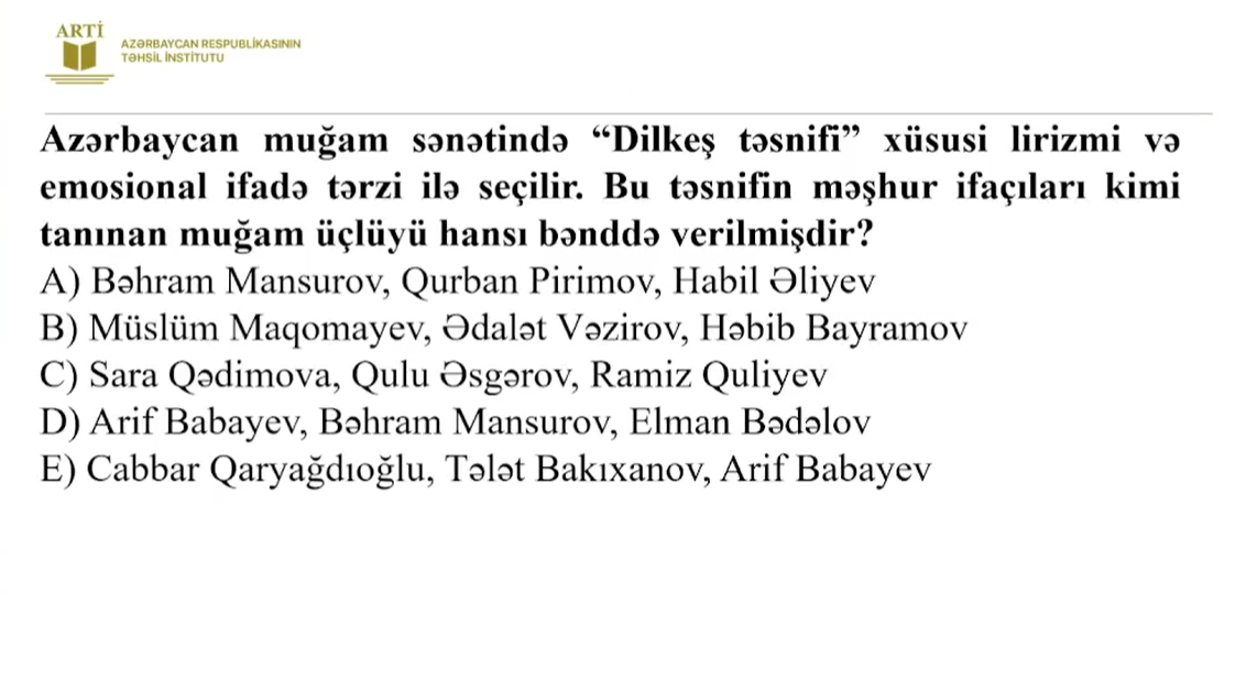 Musiqi müəllimləri üçün sertifikasiya NÜMUNƏLƏRİ&nbsp;