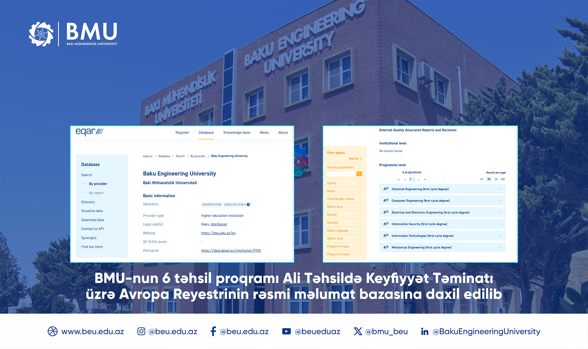 BMU-nun 6 ixtisası Avropa Reyestrinə daxil edilib