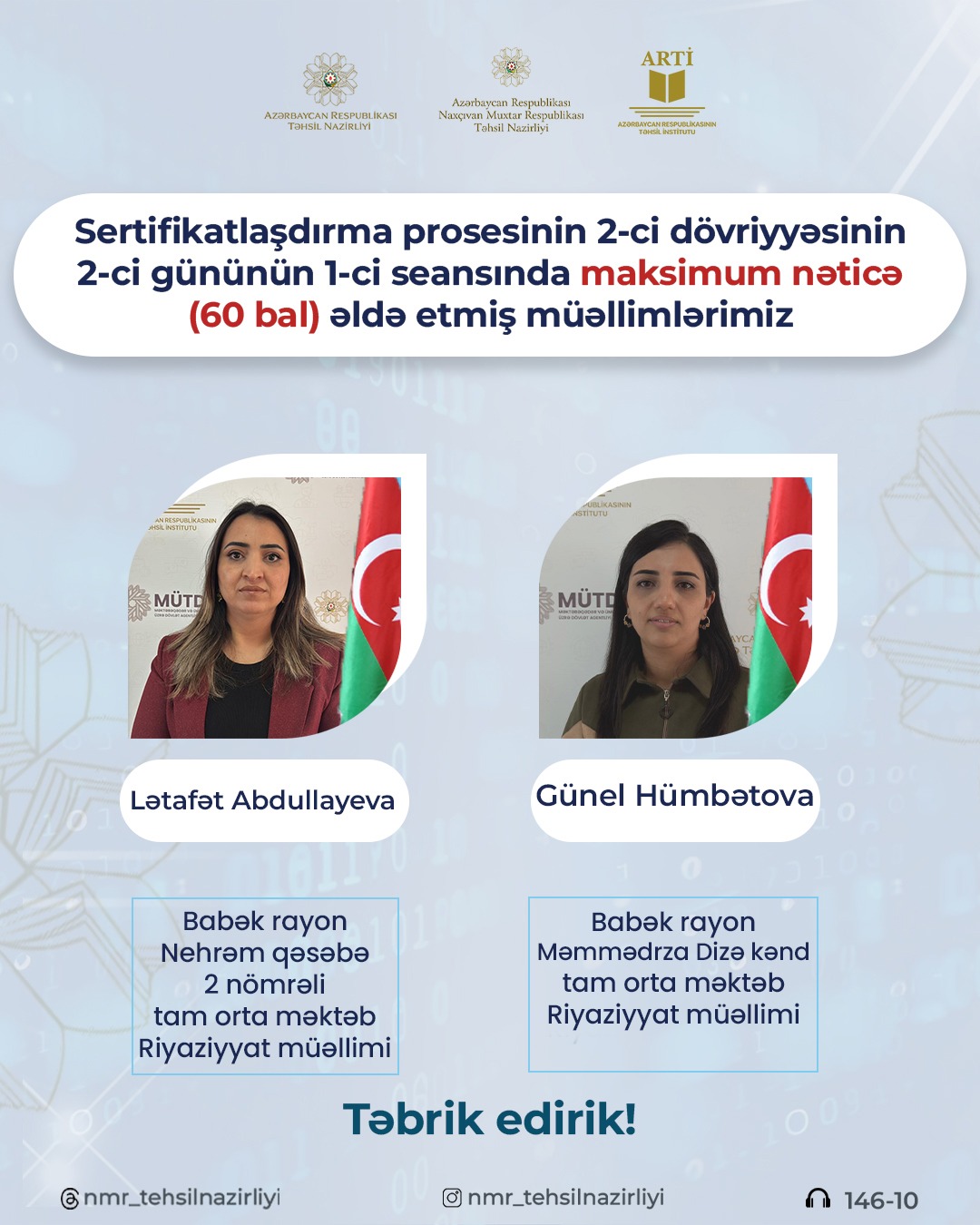 Sertifikasiyadan 60 bal toplayan MÜƏLLİMLƏR