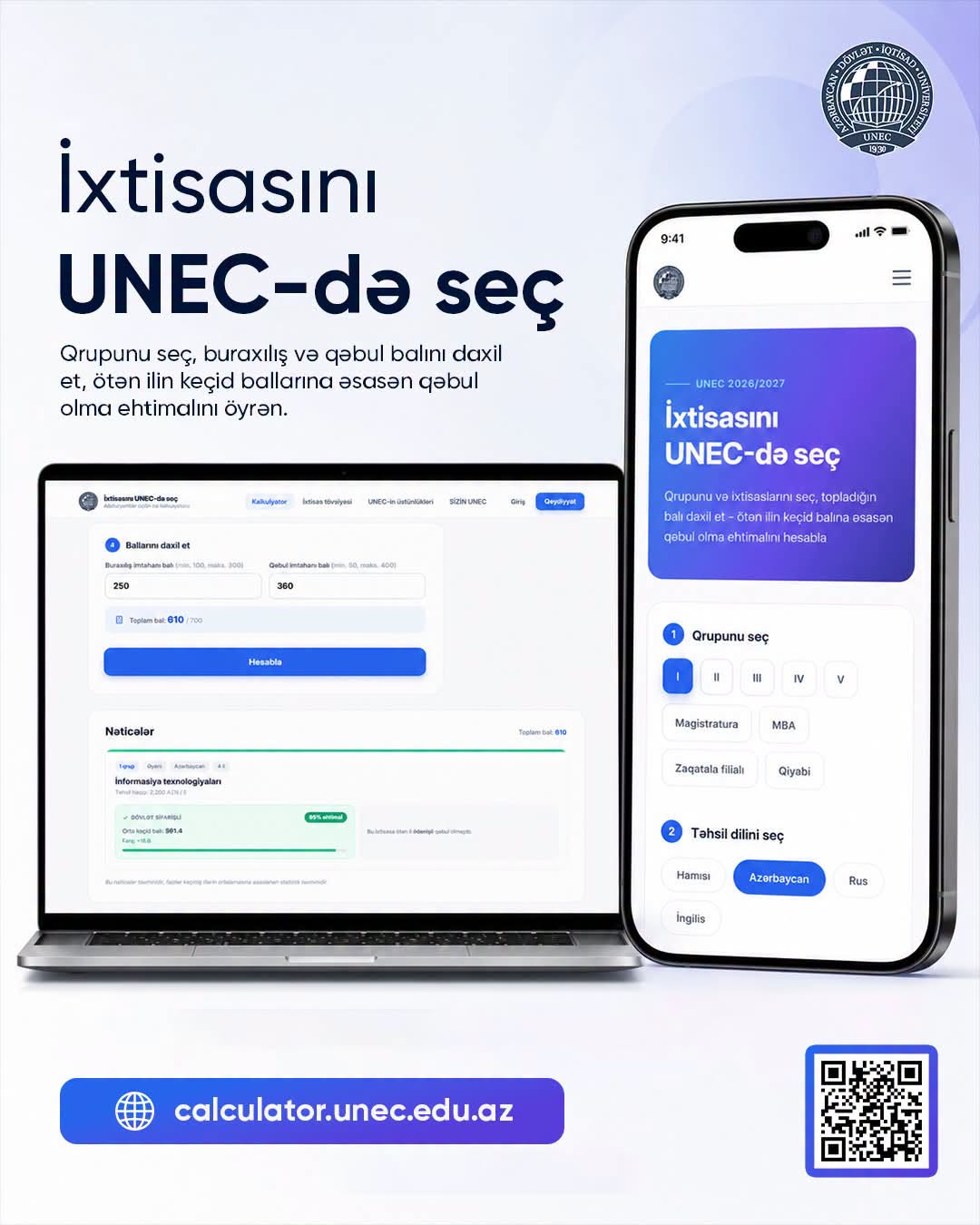 UNEC universitetə qəbul şansını hesablayan kalkulyator istifadəyə verib