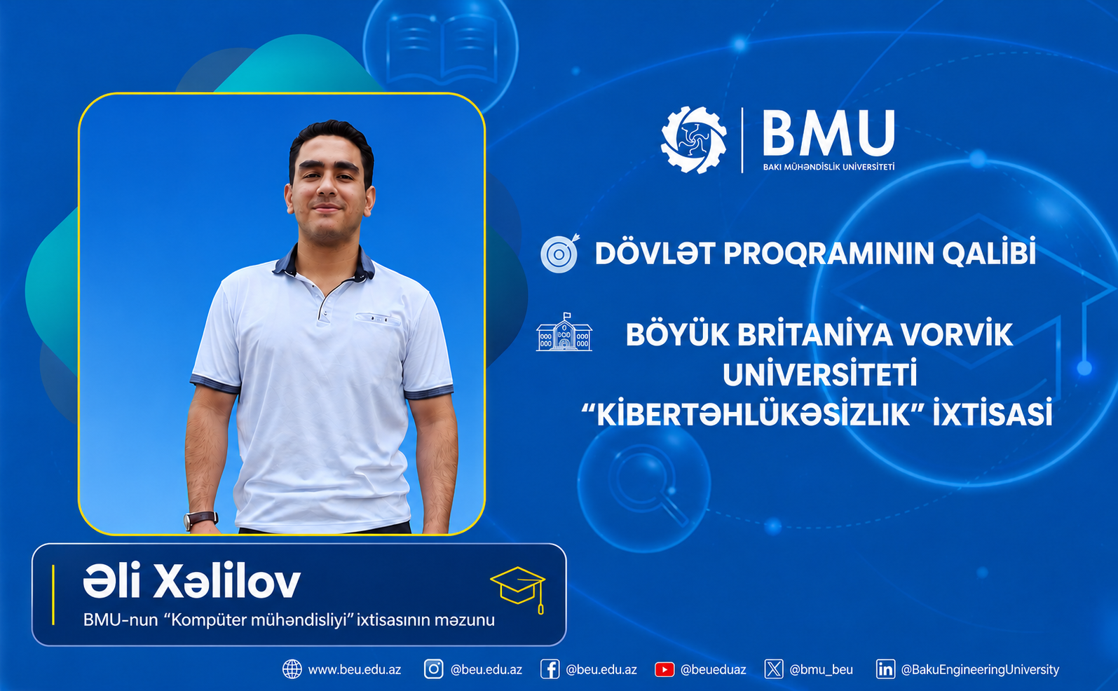 BMU məzunu Böyük Britaniyada kibertəhlükəsizlik üzrə təhsil alacaq