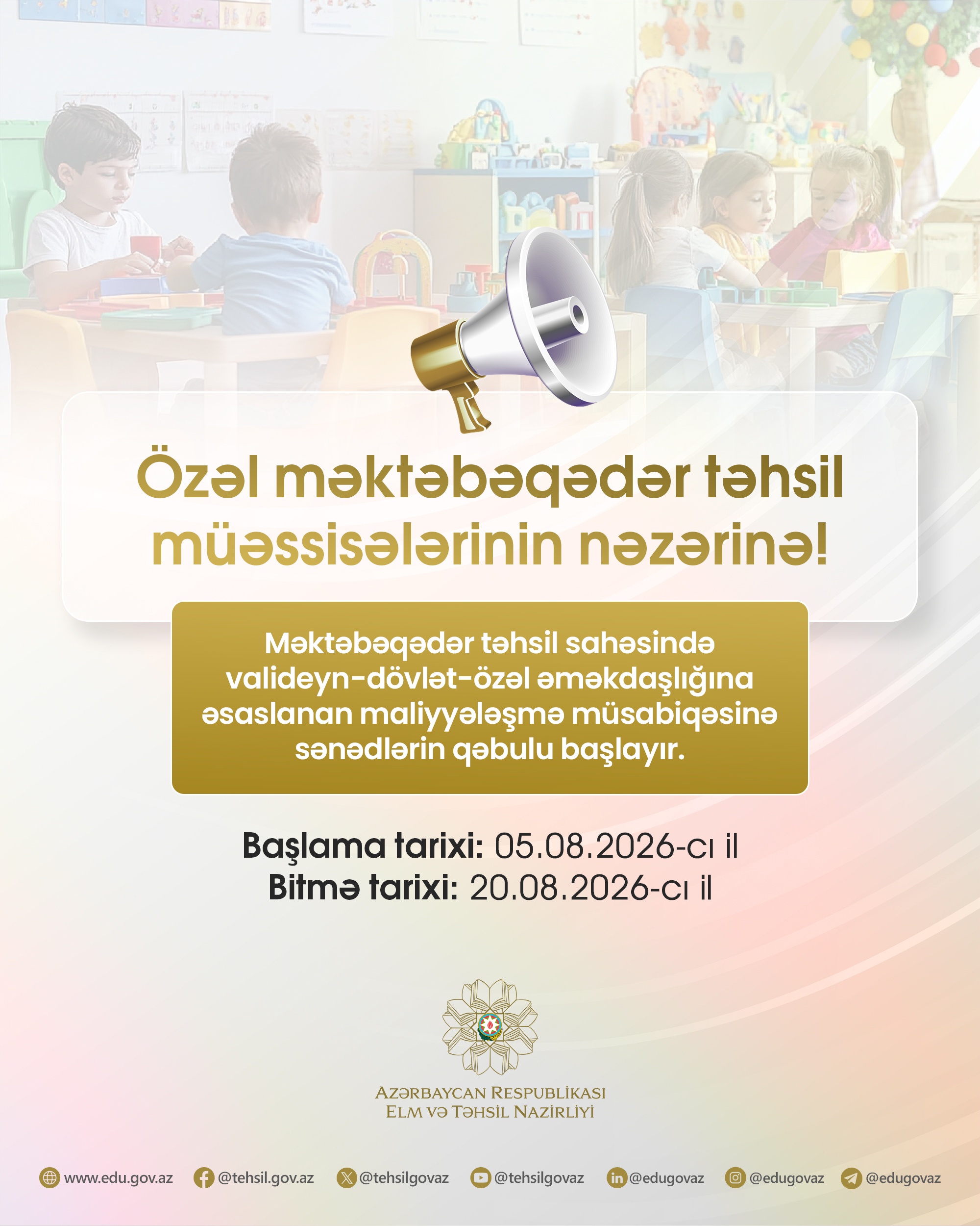 Özəl bağçalar üçün dövlət dəstəyi müsabiqəsi start götürür