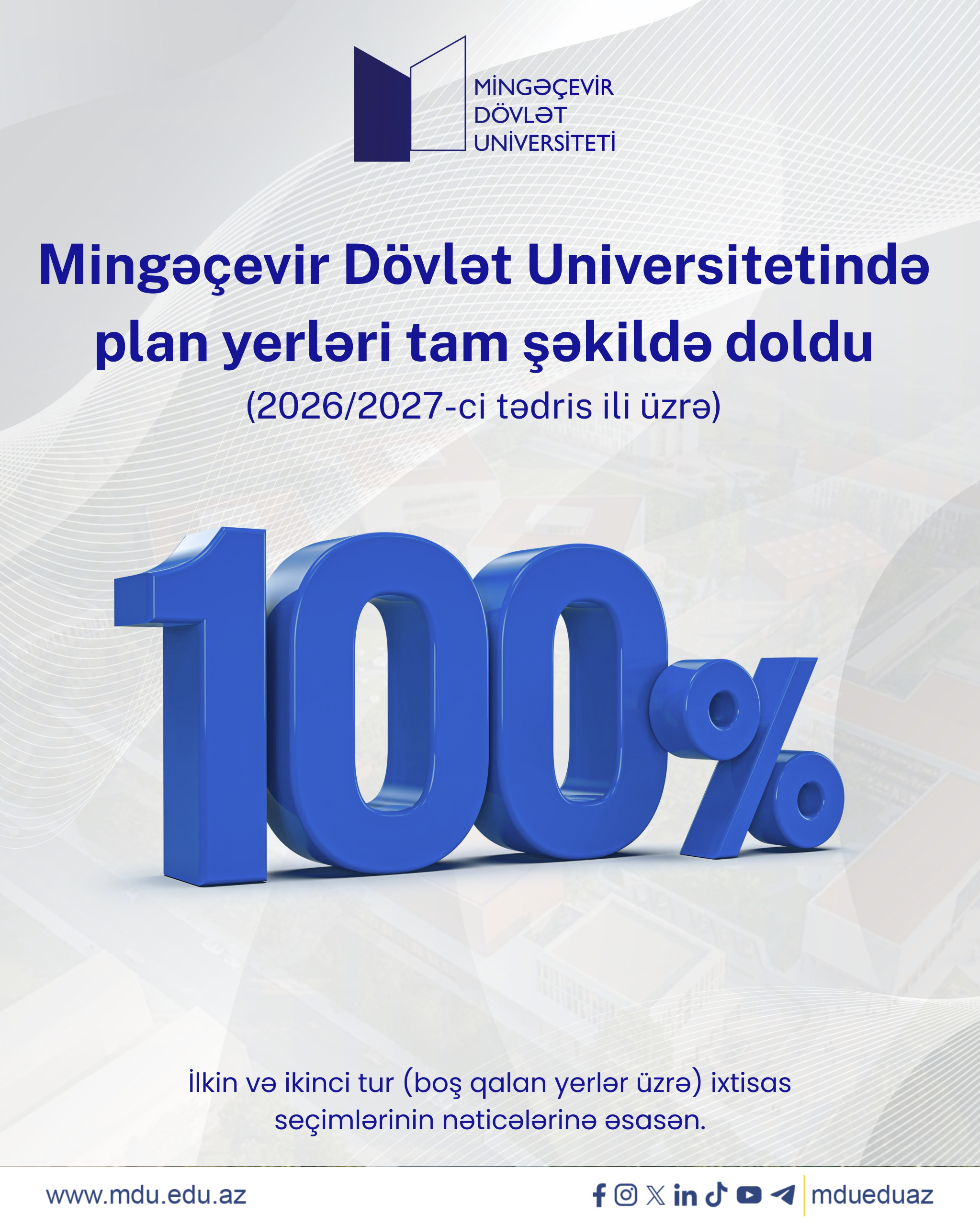 MDU-da&nbsp;bakalavriat səviyyəsi üzrə qəbul planı 100% dolub: 1750 nəfər tələbə adını qazanıb