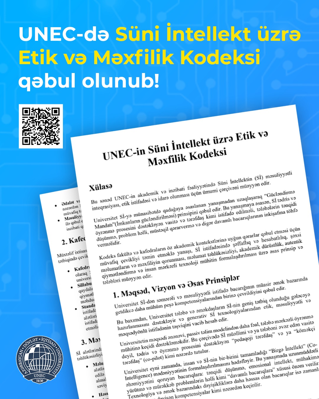 UNEC &ldquo;Süni İntellekt üzrə Etik və Məxfilik Kodeksi&rdquo; qəbul edib