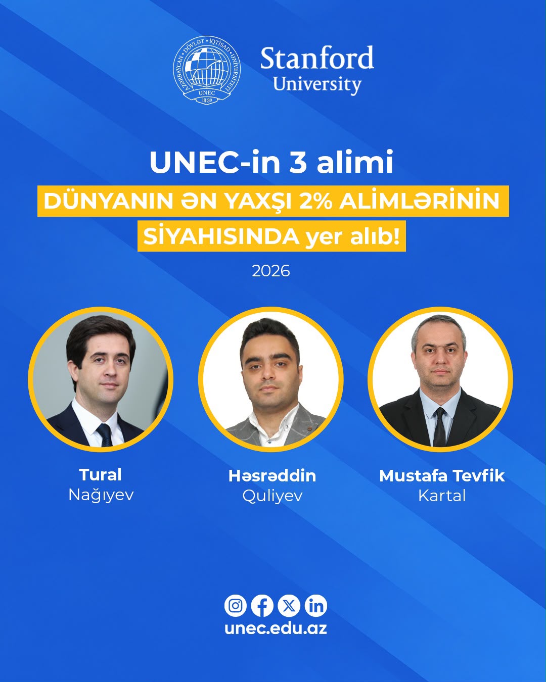 UNEC-in 3 alimi dünyanın TOP 2 faiz alimləri siyahısında